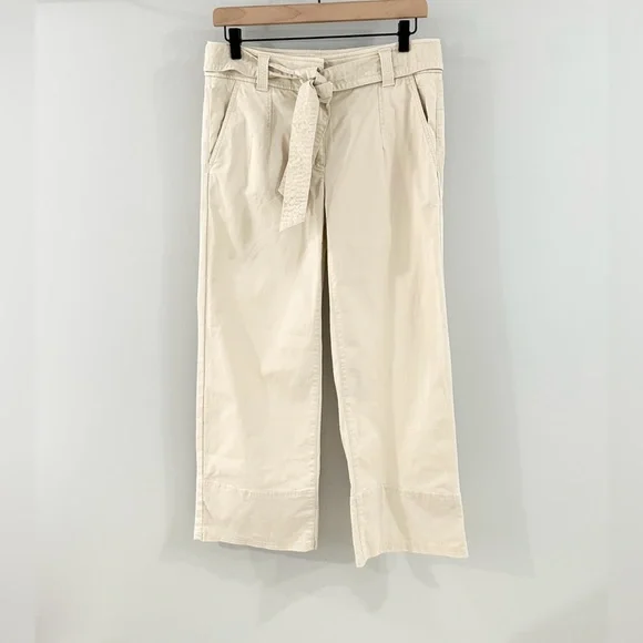 Loft Belted Wide Leg Cropped Pants Beige Size 2 - Picture 2 of 6